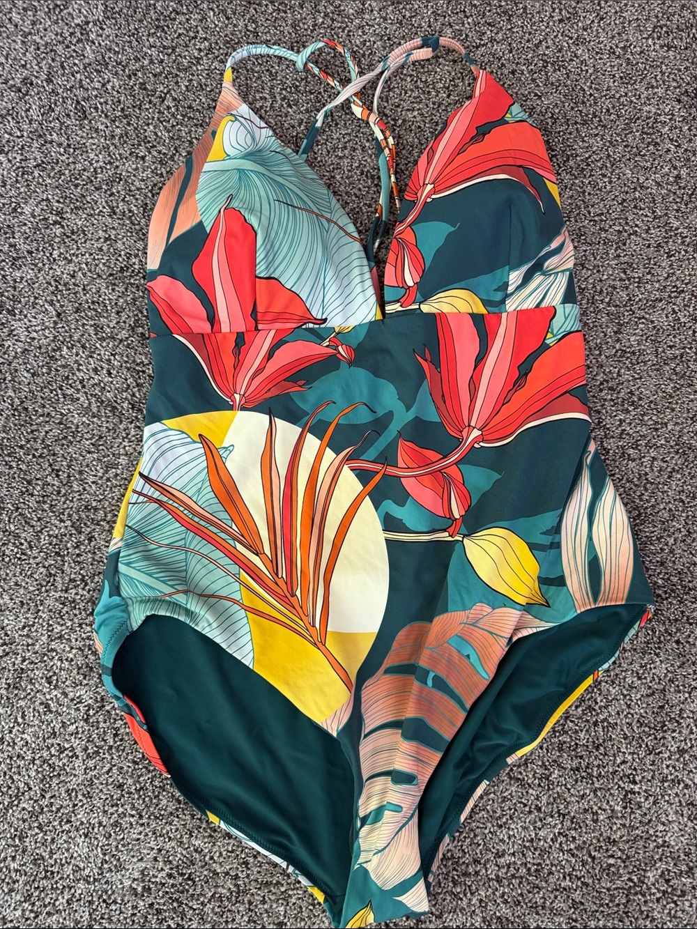 Tropical Floral One-Piece Swimsuit in Teal and Red